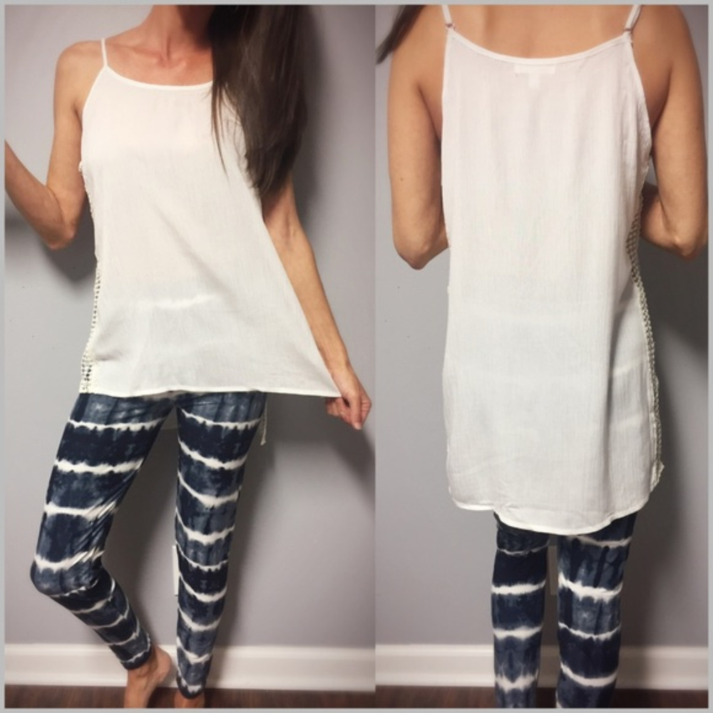 Off White Tank with Crochet Inserts - Picture 3 of 6